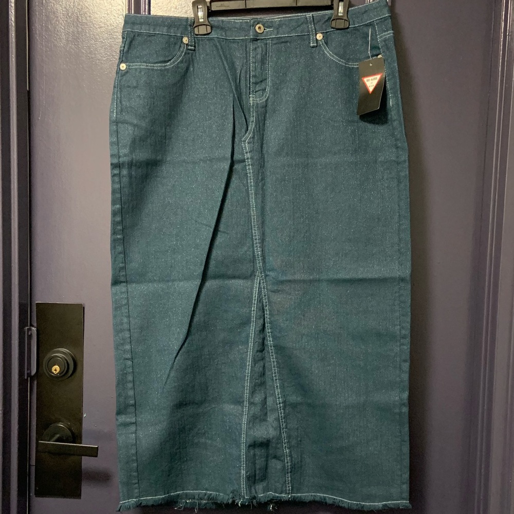 Be-Girl Denim Skirt Long Maxi Sparkle Blue Silver Waist: 20” 2X NWT - Picture 1 of 4